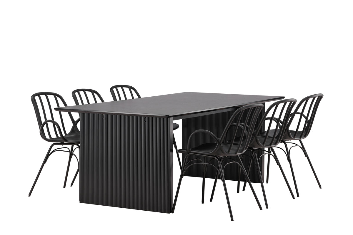 Venture Design Dyrön & Vail Matstolar 2-pack Svart + Rektangulära Matbord 200 x 100 Svart