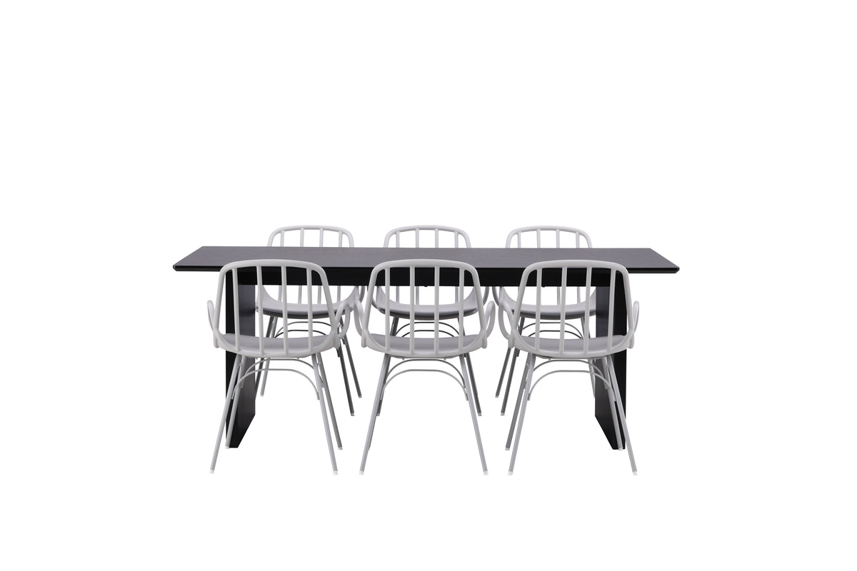 Venture Design Dyrön & Vail Matstolar 2-pack Ljusgrå + Rektangulära Matbord 200 x 100 Svart