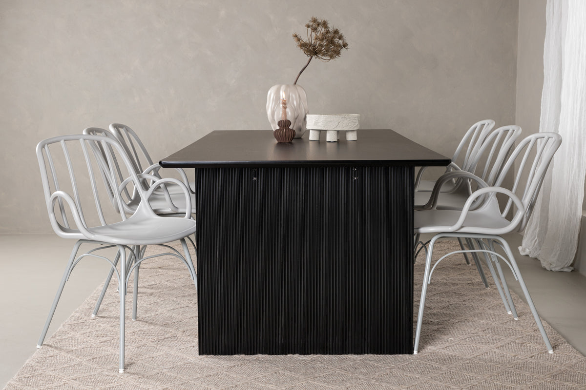 Venture Design Dyrön & Vail Matstolar 2-pack Ljusgrå + Rektangulära Matbord 200 x 100 Svart