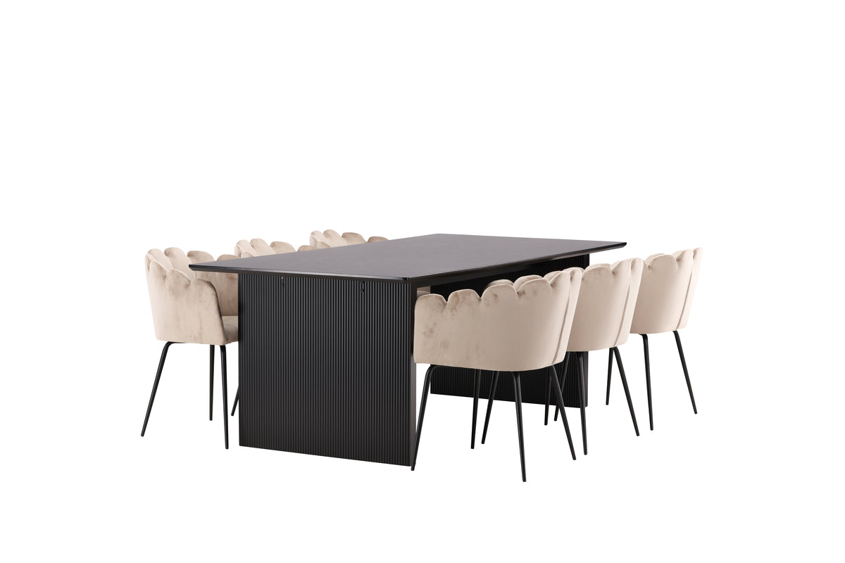 Venture Design Limhamn & Vail Matstolar Beige + Rektangulära Matbord 200 x 100 Svart