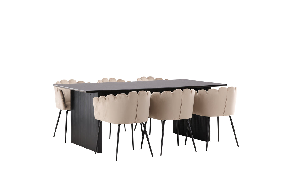 Venture Design Limhamn & Vail Matstolar Beige + Rektangulära Matbord 200 x 100 Svart