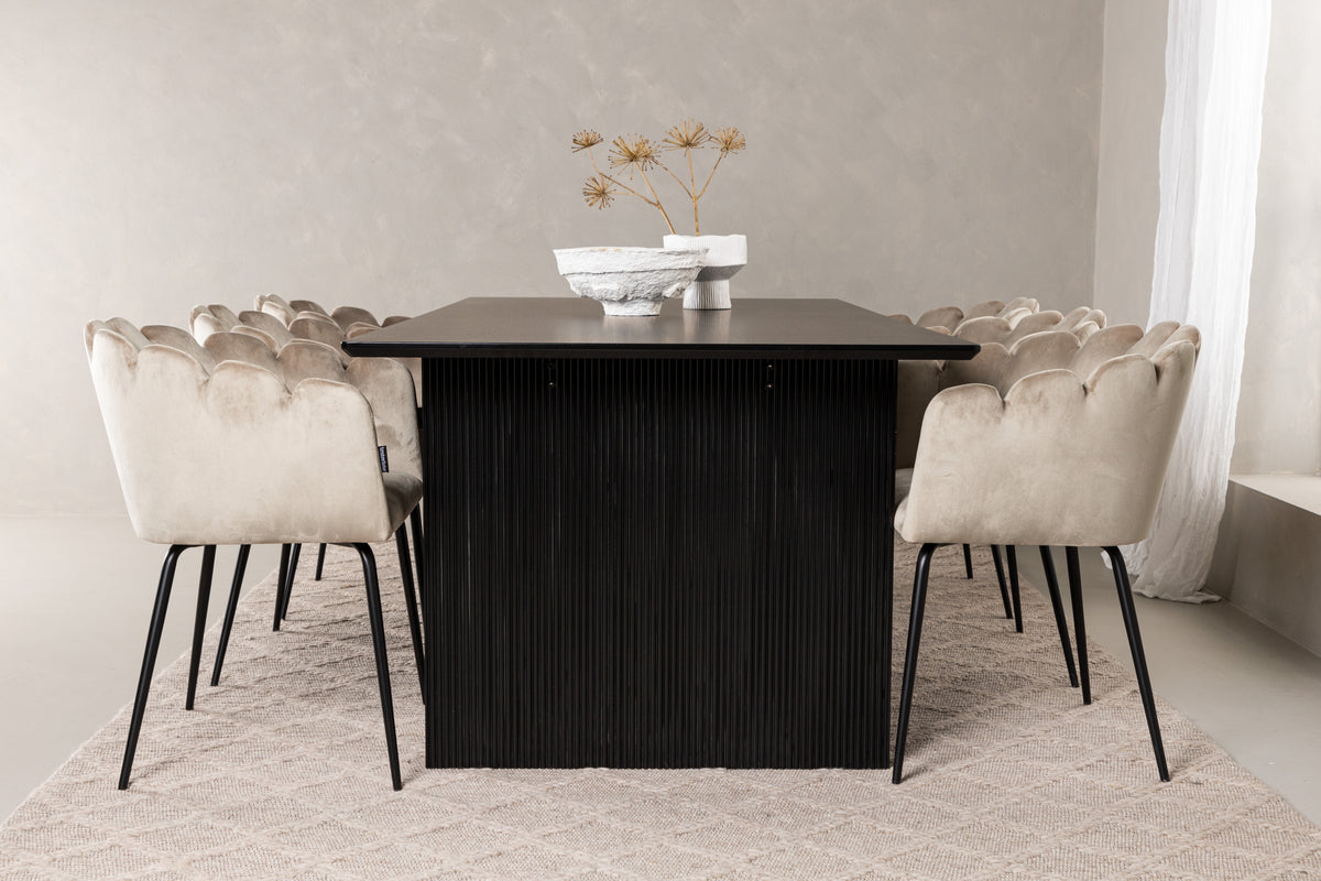 Venture Design Limhamn & Vail Matstolar Beige + Rektangulära Matbord 200 x 100 Svart