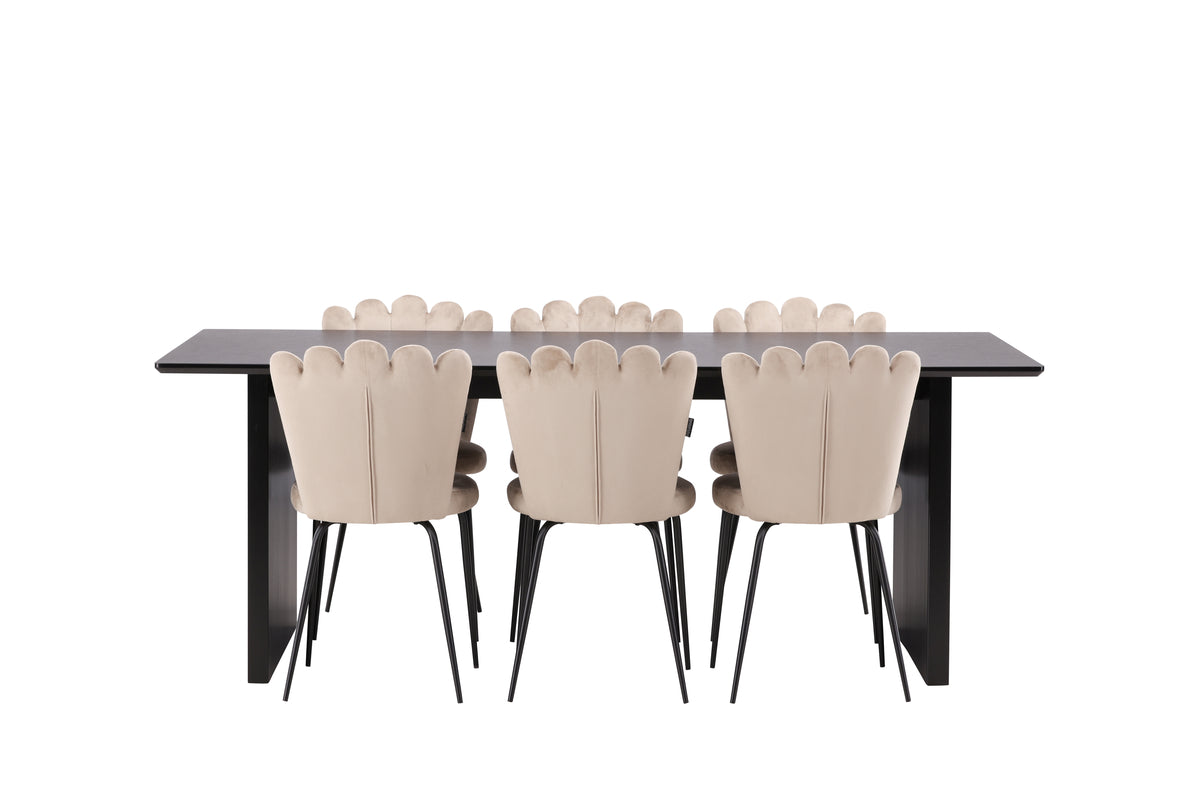 Venture Design Limhamn & Vail Matstolar 2-pack Beige + Rektangulära Matbord 200 x 100 Svart
