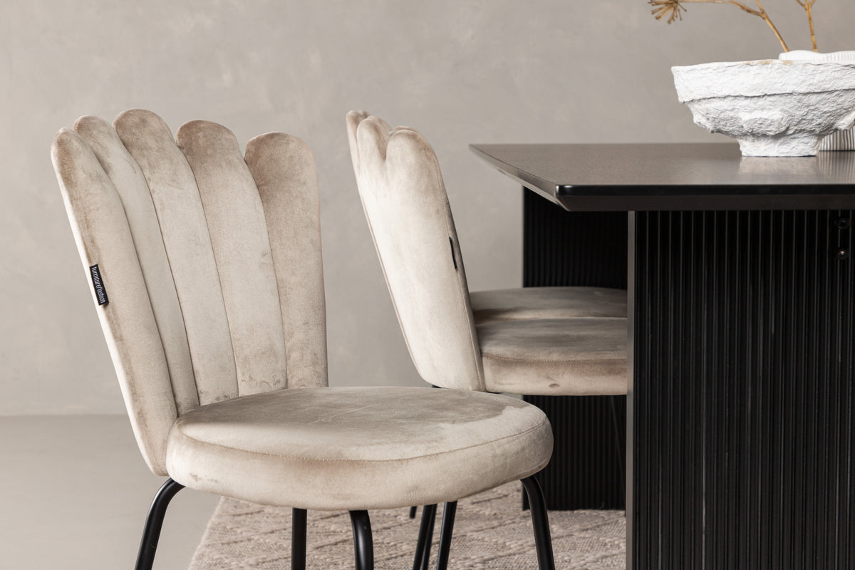 Venture Design Limhamn & Vail Matstolar 2-pack Beige + Rektangulära Matbord 200 x 100 Svart