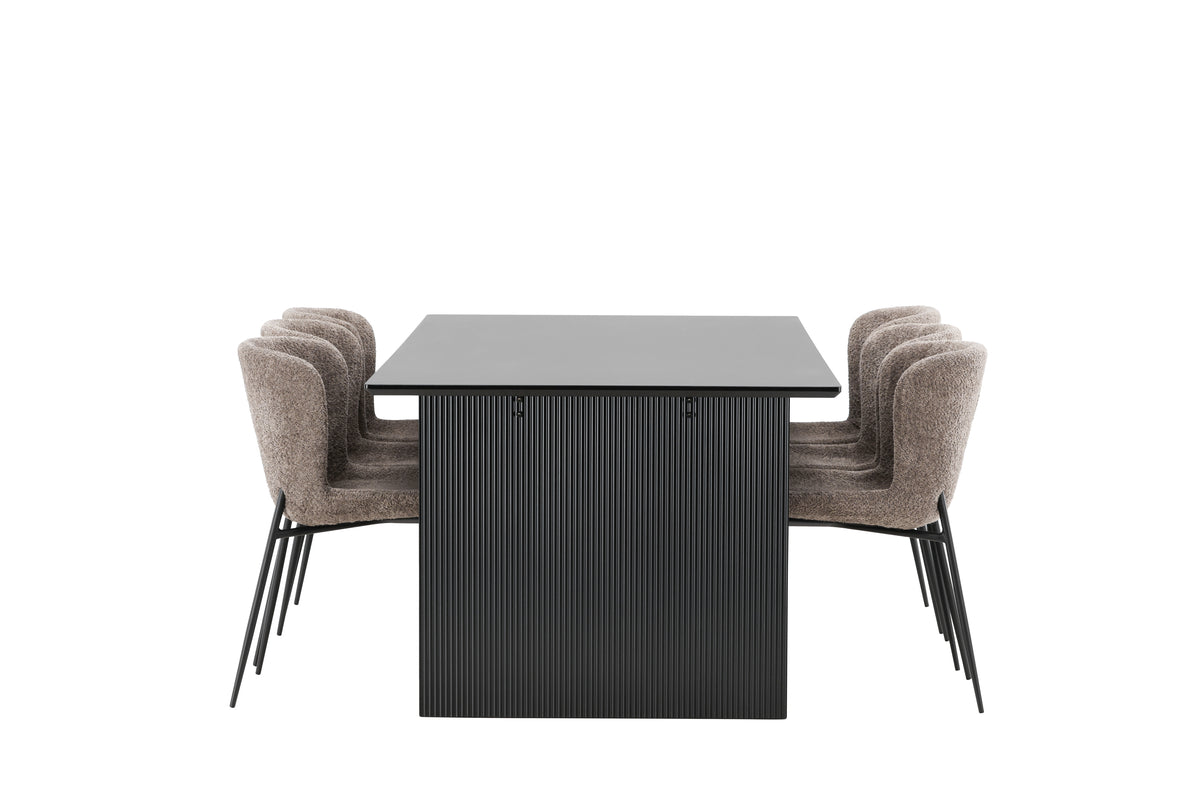 Venture Design Modesto & Vail Matstolar 2-pack Beige + Rektangulära Matbord 200 x 100 Svart