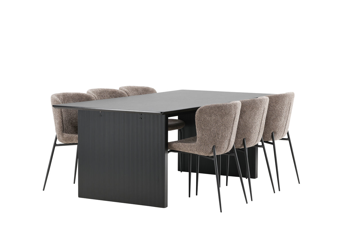 Venture Design Modesto & Vail Matstolar 2-pack Beige + Rektangulära Matbord 200 x 100 Svart