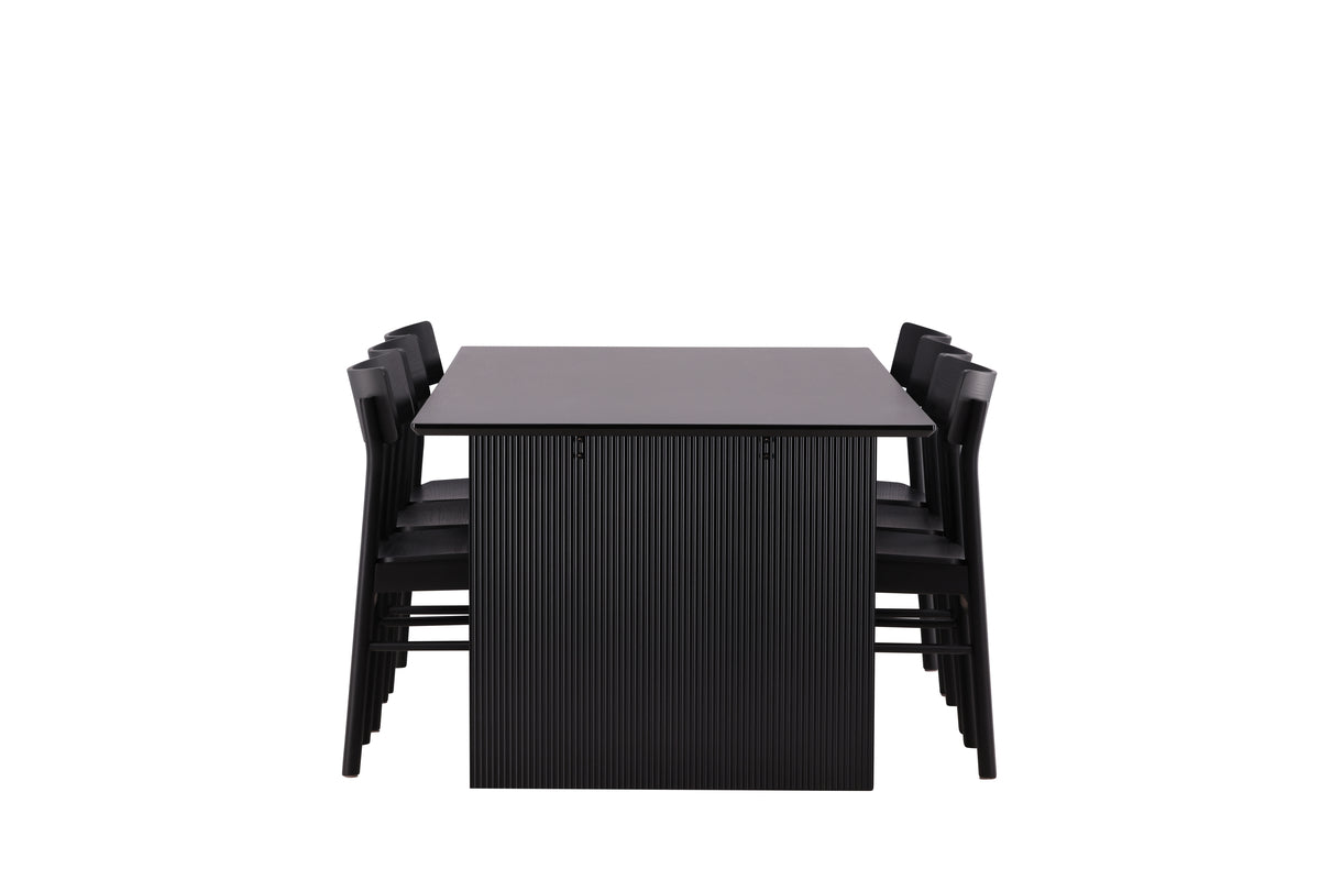 Venture Design Montros & Vail Matstolar 2-pack Svart + Rektangulära Matbord 200 x 100 Svart