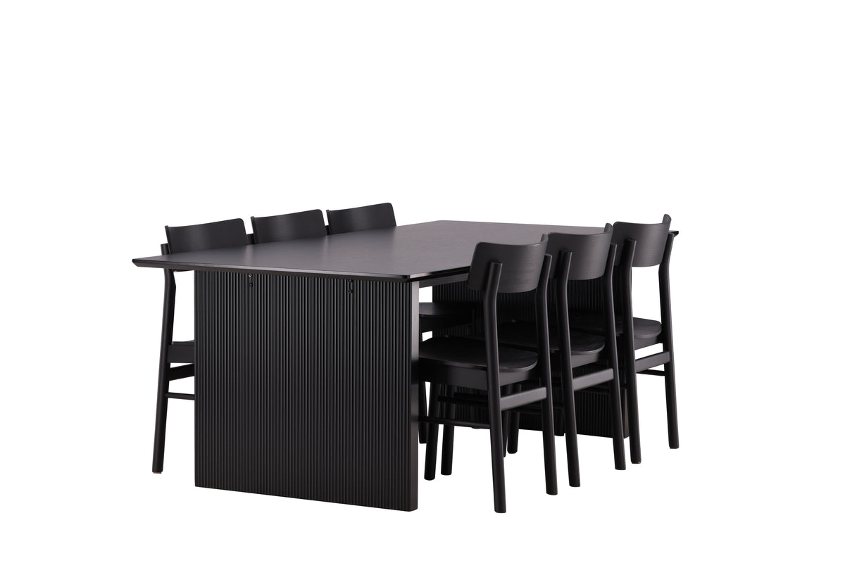 Venture Design Montros & Vail Matstolar 2-pack Svart + Rektangulära Matbord 200 x 100 Svart