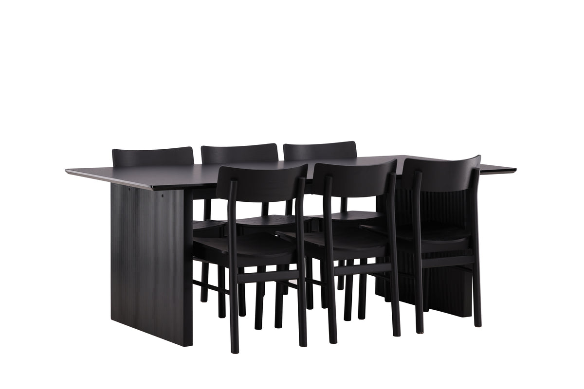 Venture Design Montros & Vail Matstolar 2-pack Svart + Rektangulära Matbord 200 x 100 Svart