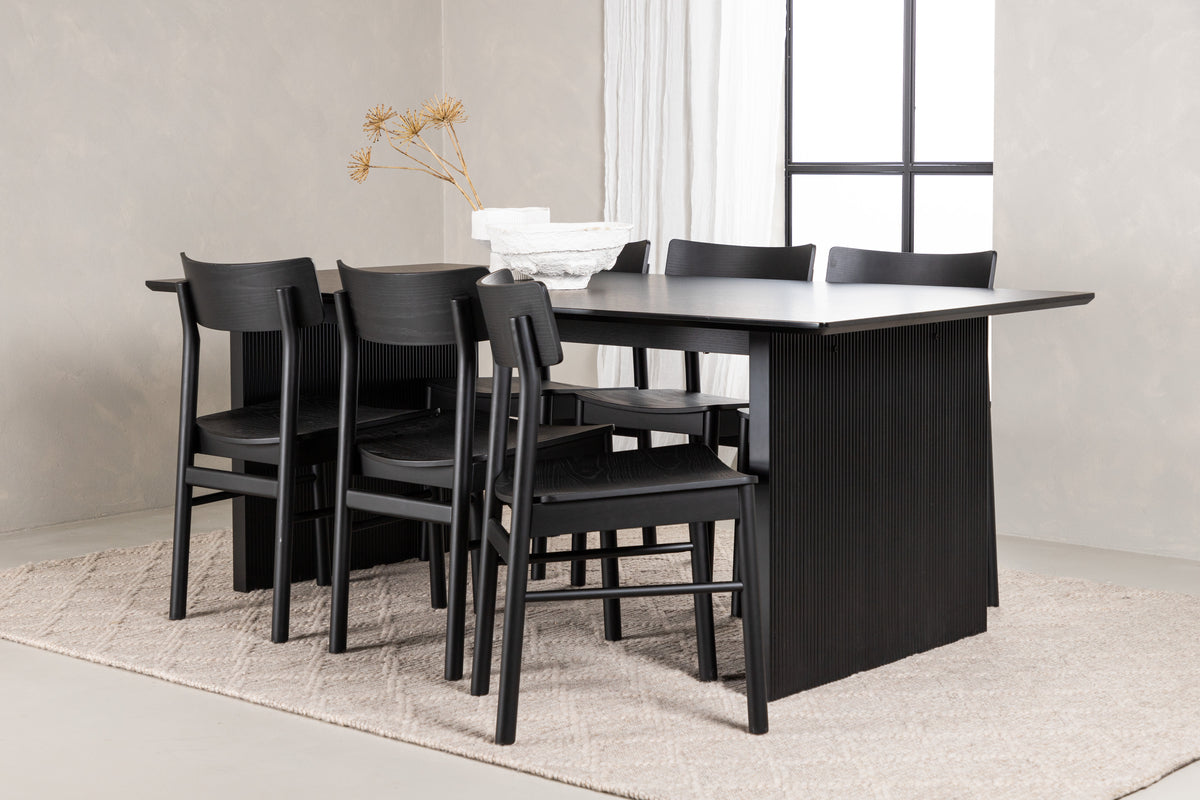 Venture Design Montros & Vail Matstolar 2-pack Svart + Rektangulära Matbord 200 x 100 Svart