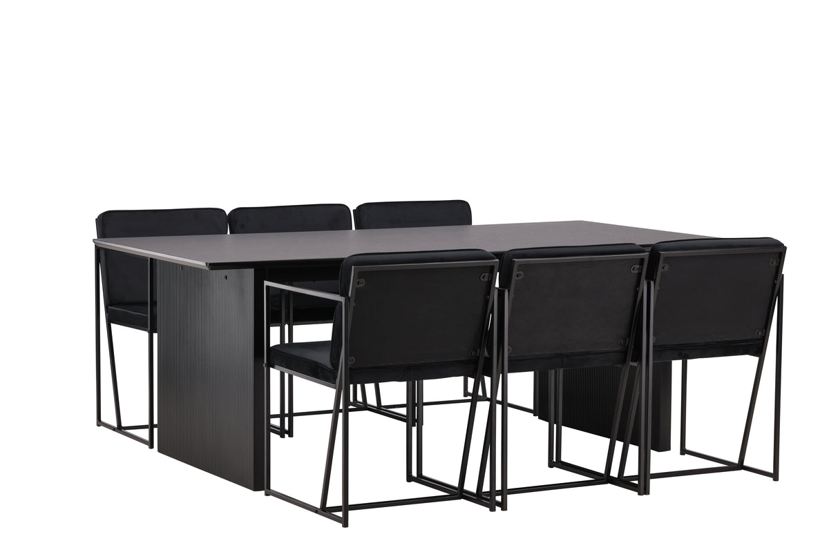 Venture Design Richmond & Vail Matstolar 2-pack Svart + Rektangulära Matbord 200 x 100 Svart