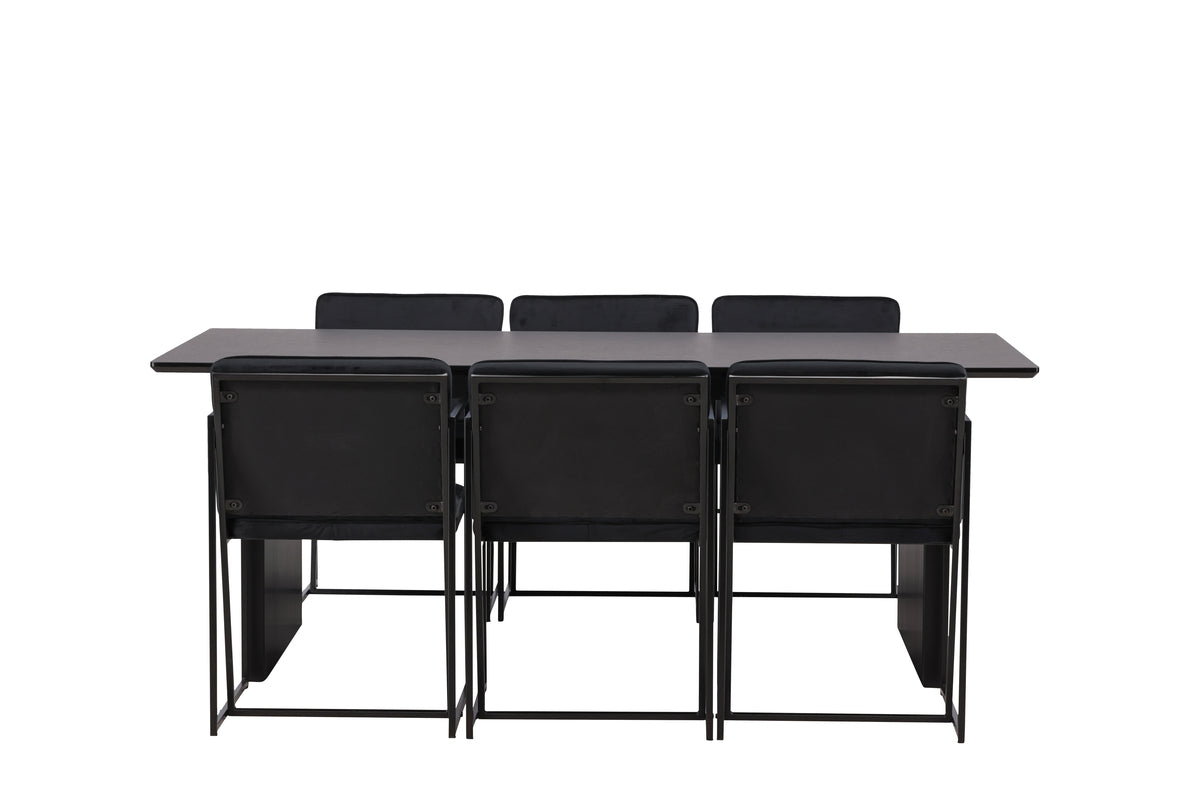 Venture Design Richmond & Vail Matstolar 2-pack Svart + Rektangulära Matbord 200 x 100 Svart