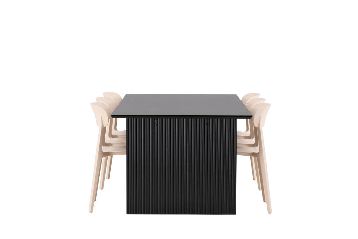 Venture Design Åstol & Vail Matstolar 2-pack Beige + Rektangulära Matbord 200 x 100 Svart