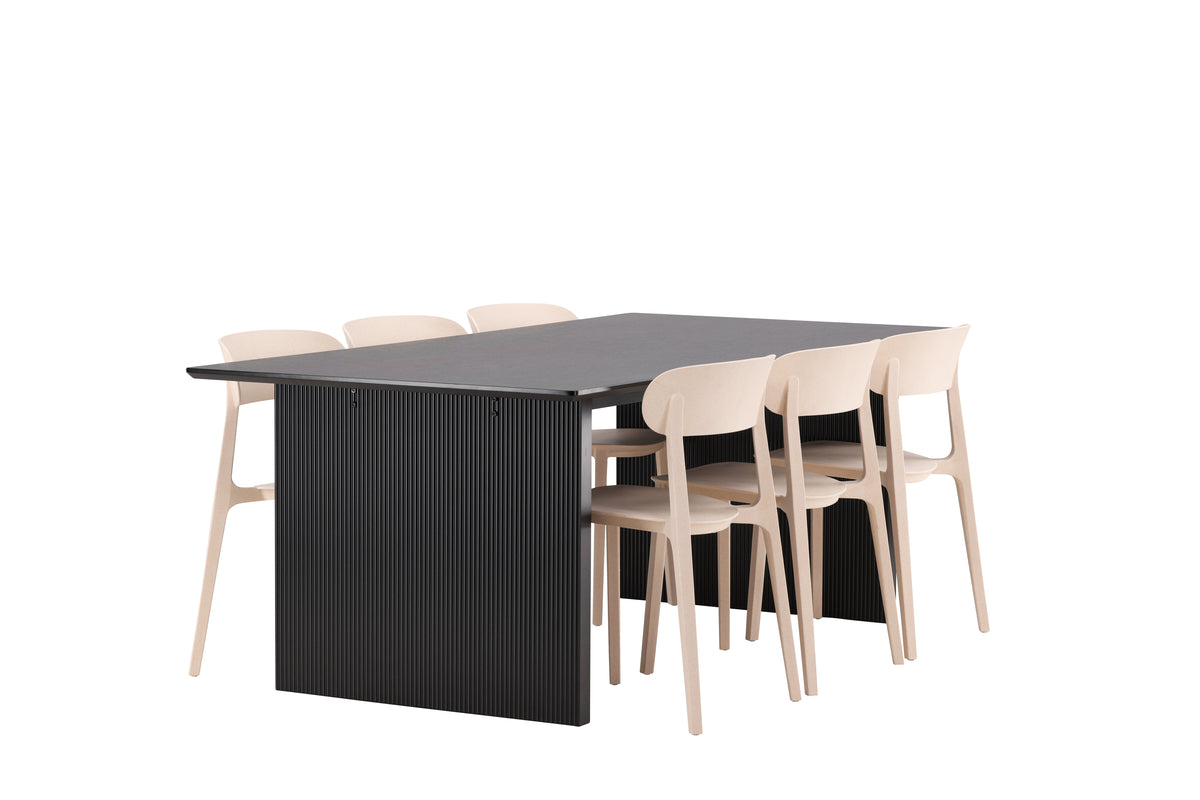 Venture Design Åstol & Vail Matstolar 2-pack Beige + Rektangulära Matbord 200 x 100 Svart