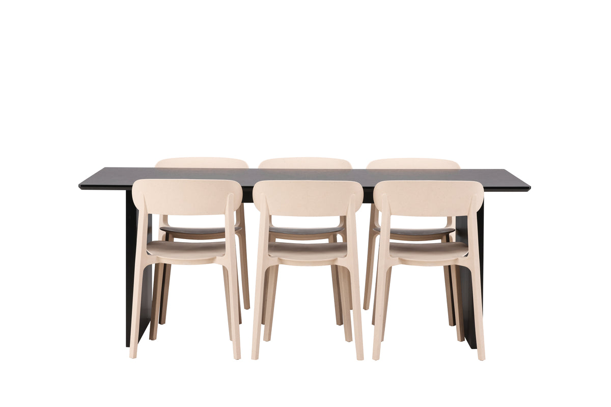 Venture Design Åstol & Vail Matstolar 2-pack Beige + Rektangulära Matbord 200 x 100 Svart