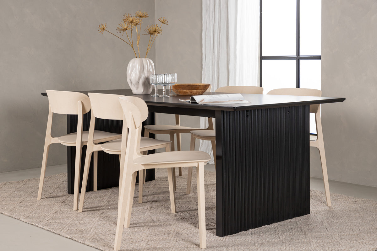 Venture Design Åstol & Vail Matstolar 2-pack Beige + Rektangulära Matbord 200 x 100 Svart