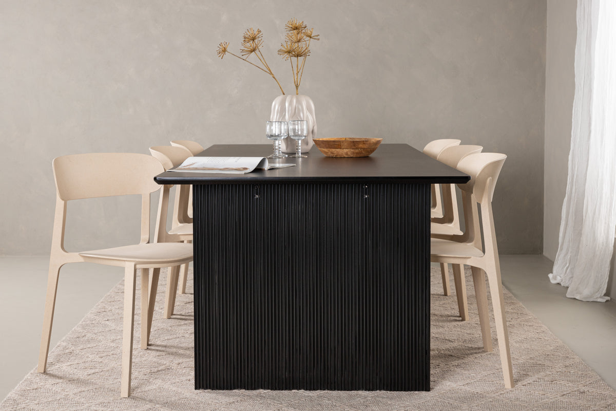 Venture Design Åstol & Vail Matstolar 2-pack Beige + Rektangulära Matbord 200 x 100 Svart