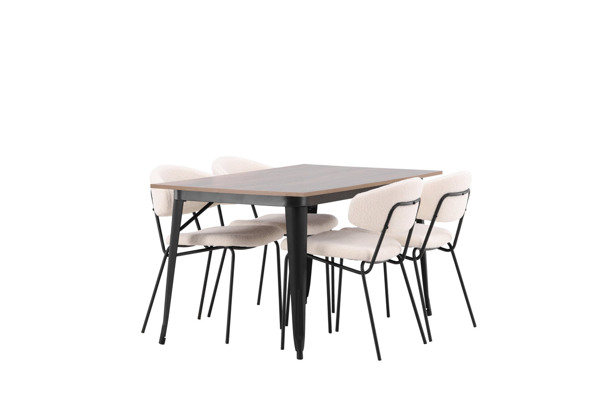 Venture Design Chico & Tempe Matstolar 2-pack Vit + Rektangulära Matbord 140 x 80 Valnöt