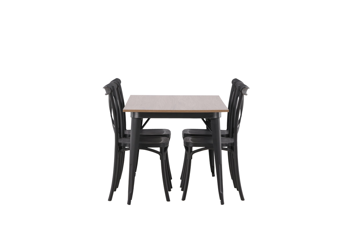 Venture Design Crosett & Tempe Matstolar 2-pack Svart + Rektangulära Matbord 140 x 80 Valnöt