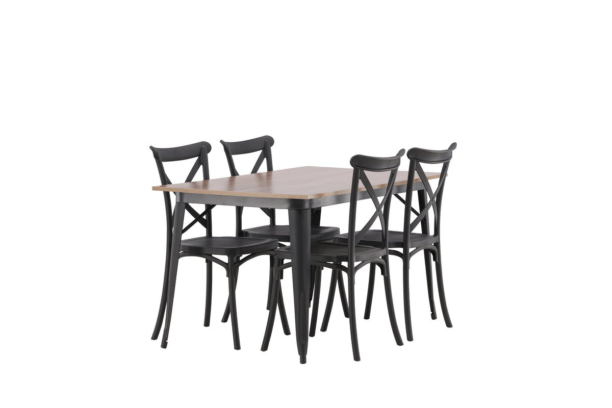 Venture Design Crosett & Tempe Matstolar 2-pack Svart + Rektangulära Matbord 140 x 80 Valnöt
