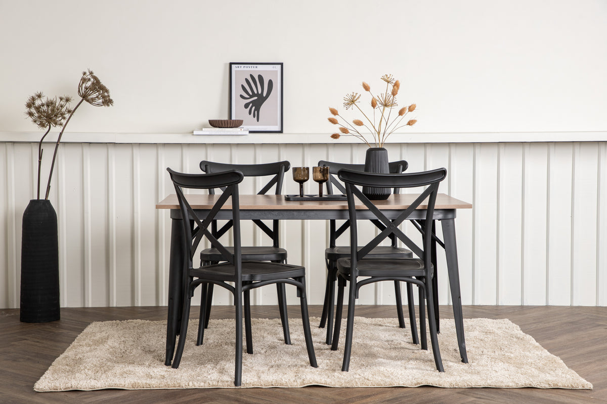 Venture Design Crosett & Tempe Matstolar 2-pack Svart + Rektangulära Matbord 140 x 80 Valnöt