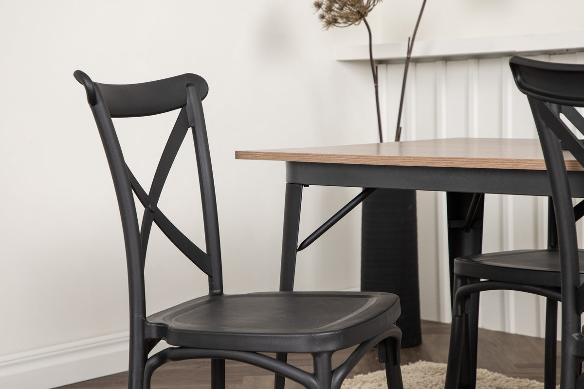 Venture Design Crosett & Tempe Matstolar 2-pack Svart + Rektangulära Matbord 140 x 80 Valnöt
