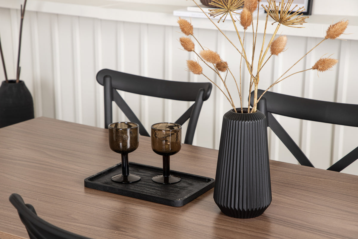 Venture Design Crosett & Tempe Matstolar 2-pack Svart + Rektangulära Matbord 140 x 80 Valnöt
