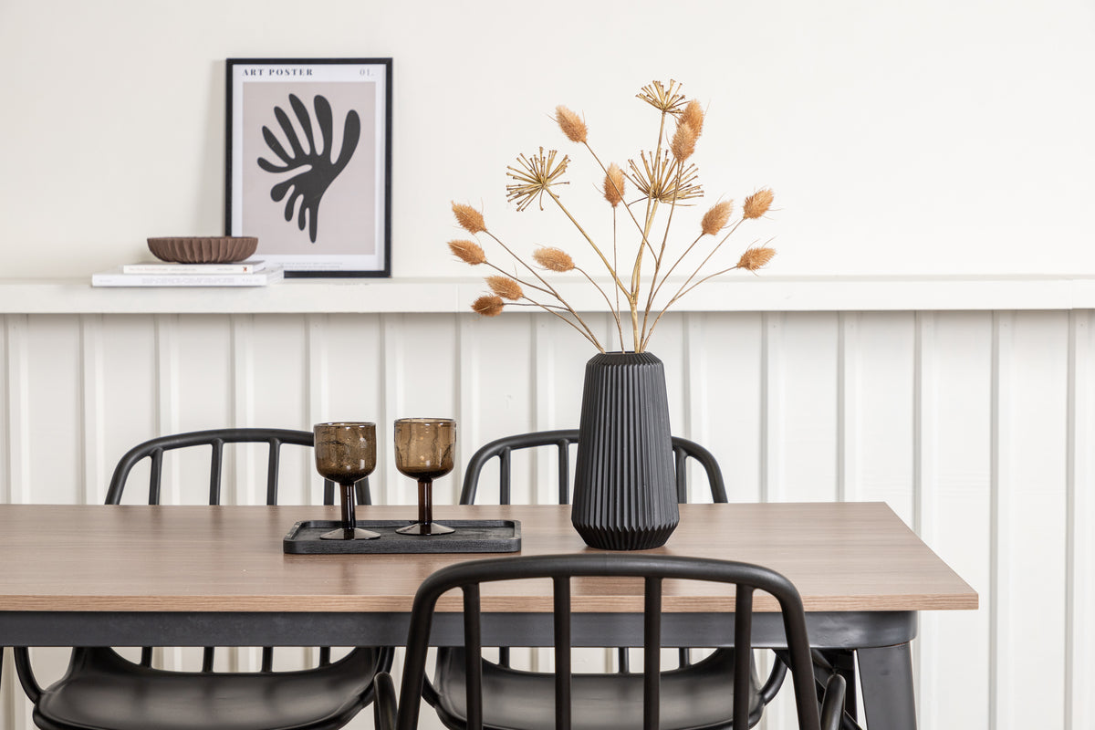 Venture Design Tempe & Dyrön Rektangulära Matbord 140 x 80 Valnöt + Matstolar 2-pack Svart