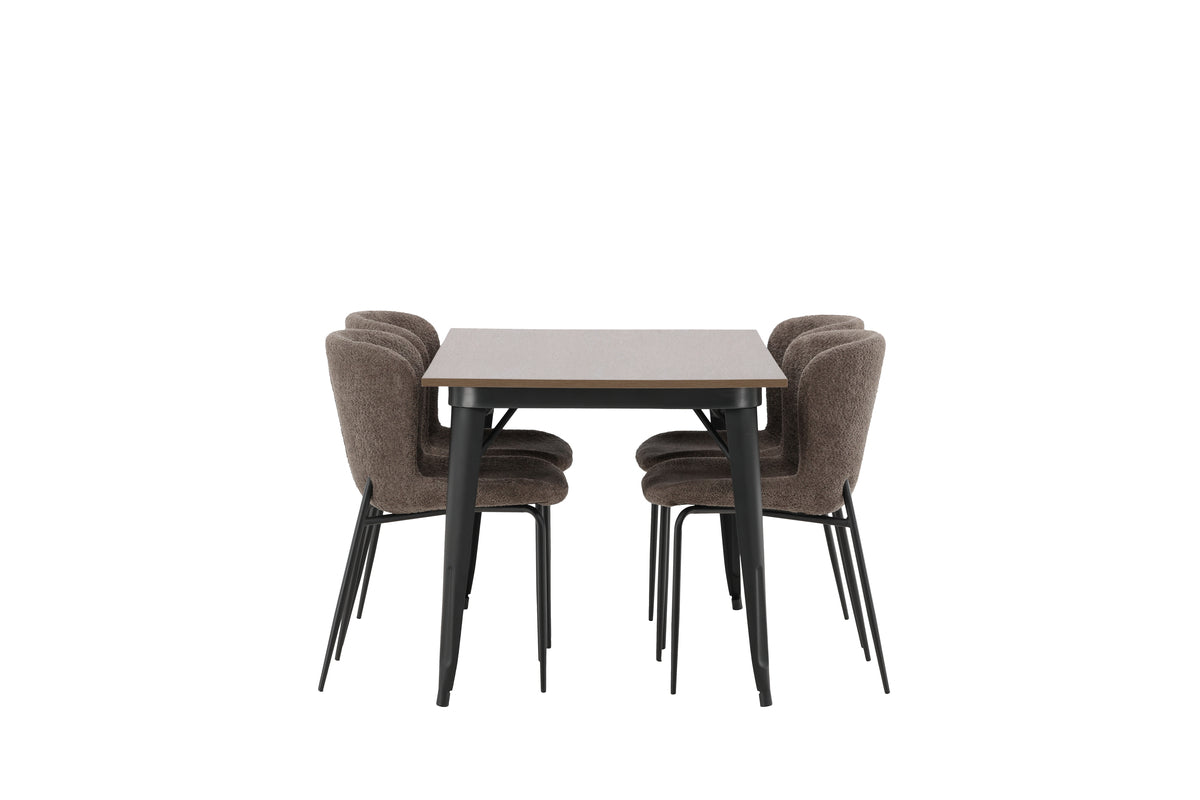 Venture Design Tempe & Modesto Rektangulära Matbord 140 x 80 Valnöt + Matstolar 2-pack Beige