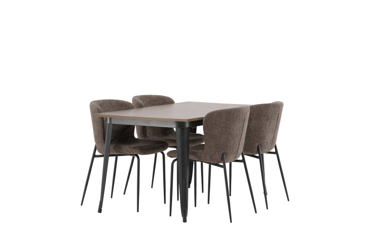 Venture Design Tempe & Modesto Rektangulära Matbord 140 x 80 Valnöt + Matstolar 2-pack Beige