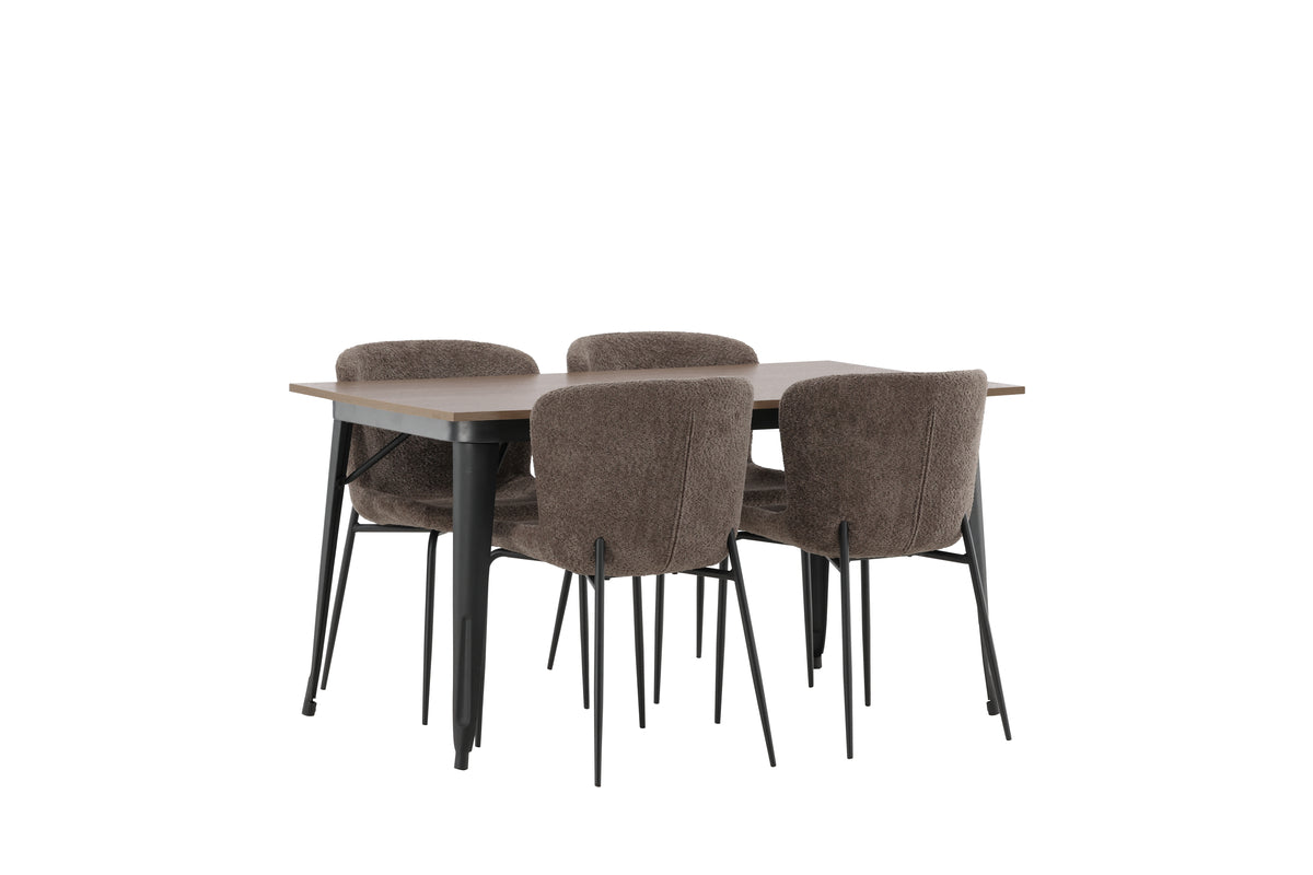 Venture Design Tempe & Modesto Rektangulära Matbord 140 x 80 Valnöt + Matstolar 2-pack Beige