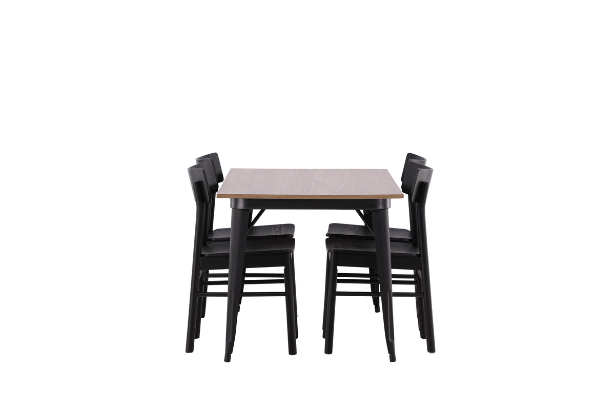 Venture Design Tempe & Montros Rektangulära Matbord 140 x 80 Valnöt + Matstolar 2-pack Svart