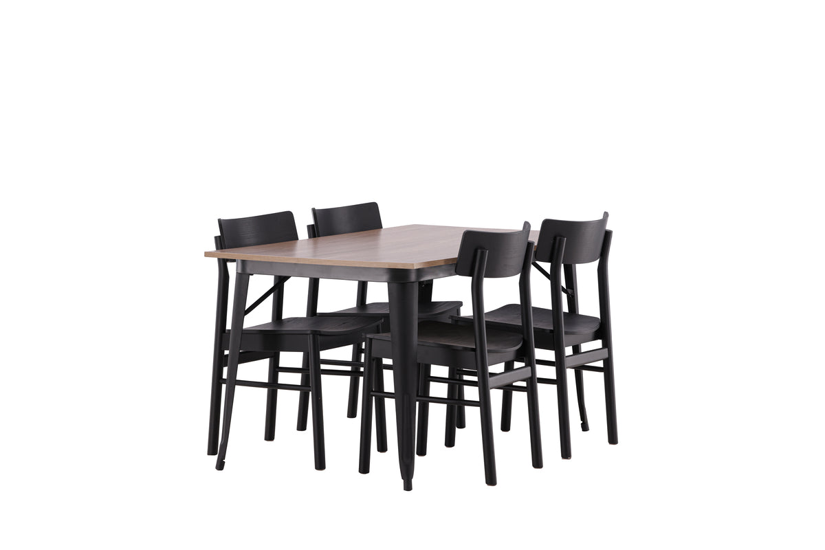 Venture Design Tempe & Montros Rektangulära Matbord 140 x 80 Valnöt + Matstolar 2-pack Svart