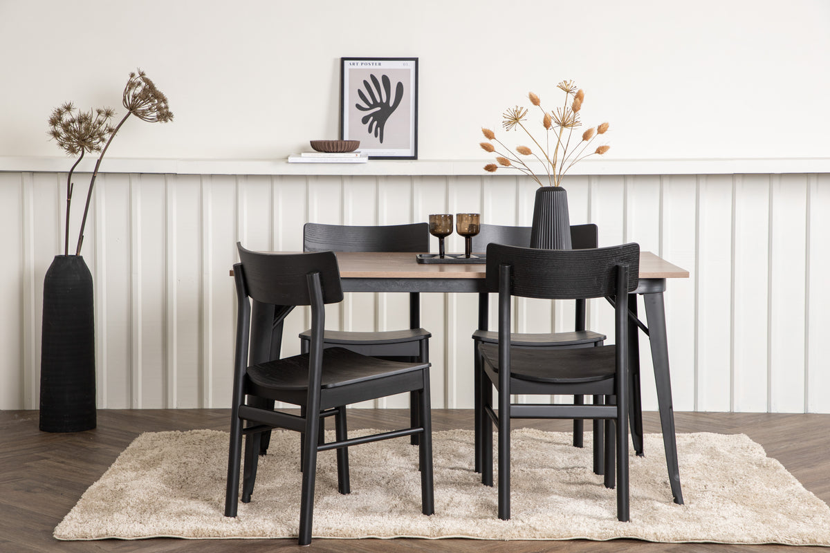 Venture Design Tempe & Montros Rektangulära Matbord 140 x 80 Valnöt + Matstolar 2-pack Svart