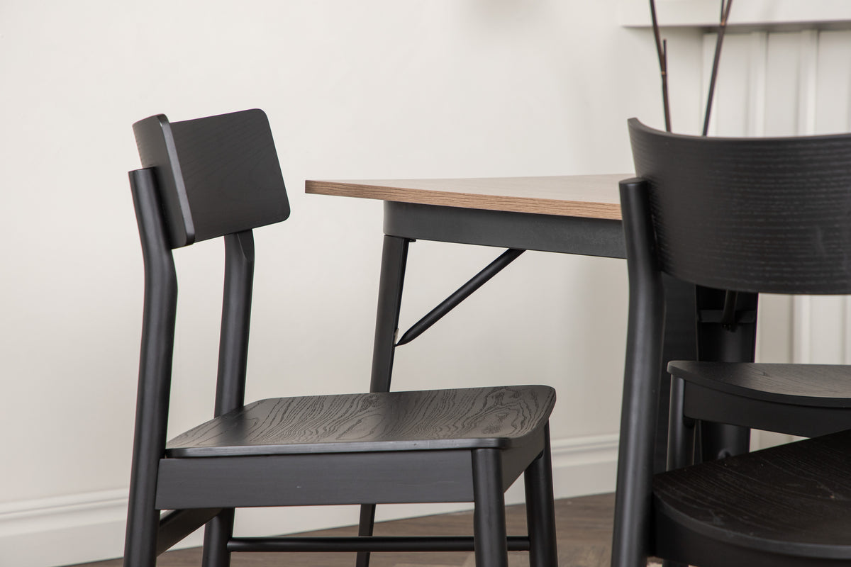 Venture Design Tempe & Montros Rektangulära Matbord 140 x 80 Valnöt + Matstolar 2-pack Svart