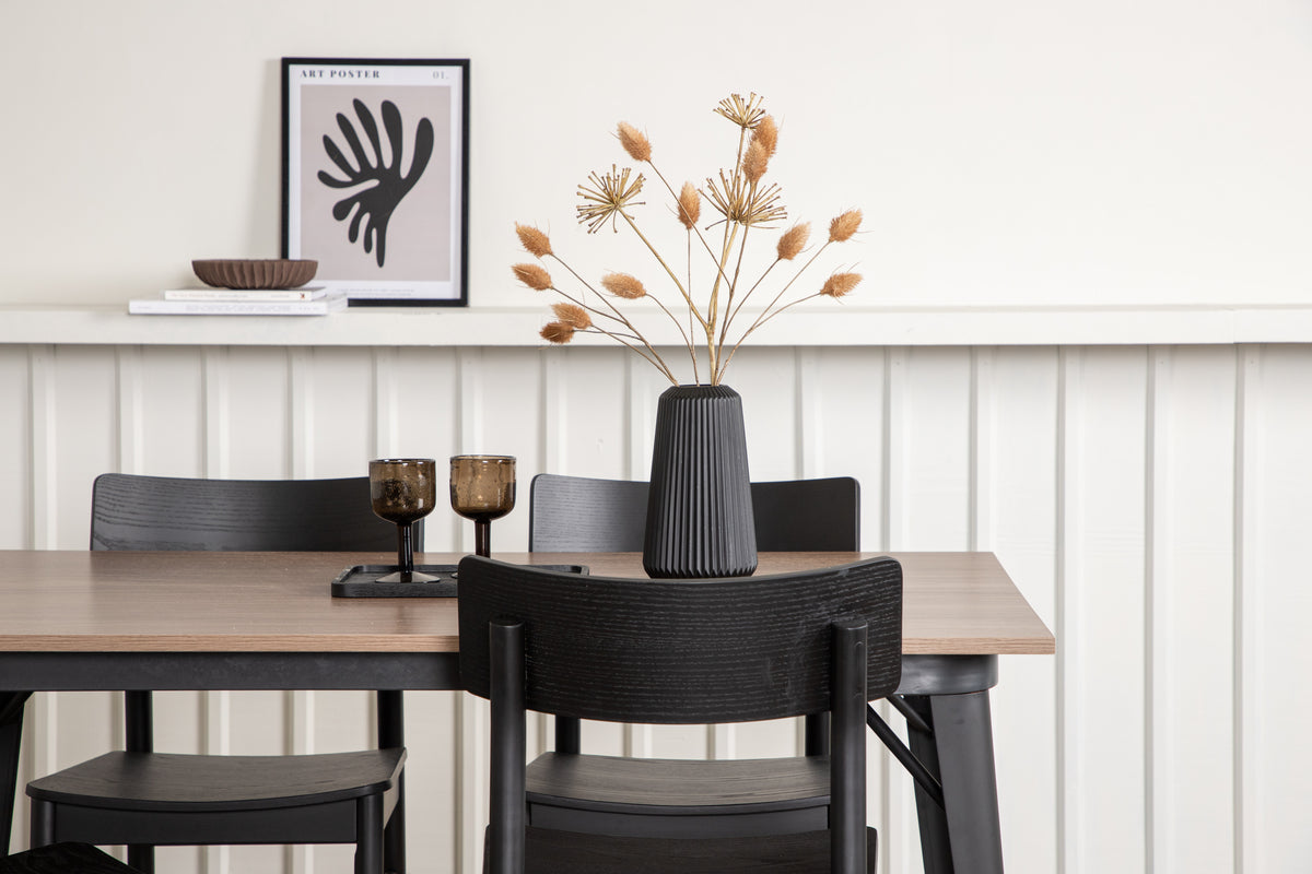 Venture Design Tempe & Montros Rektangulära Matbord 140 x 80 Valnöt + Matstolar 2-pack Svart