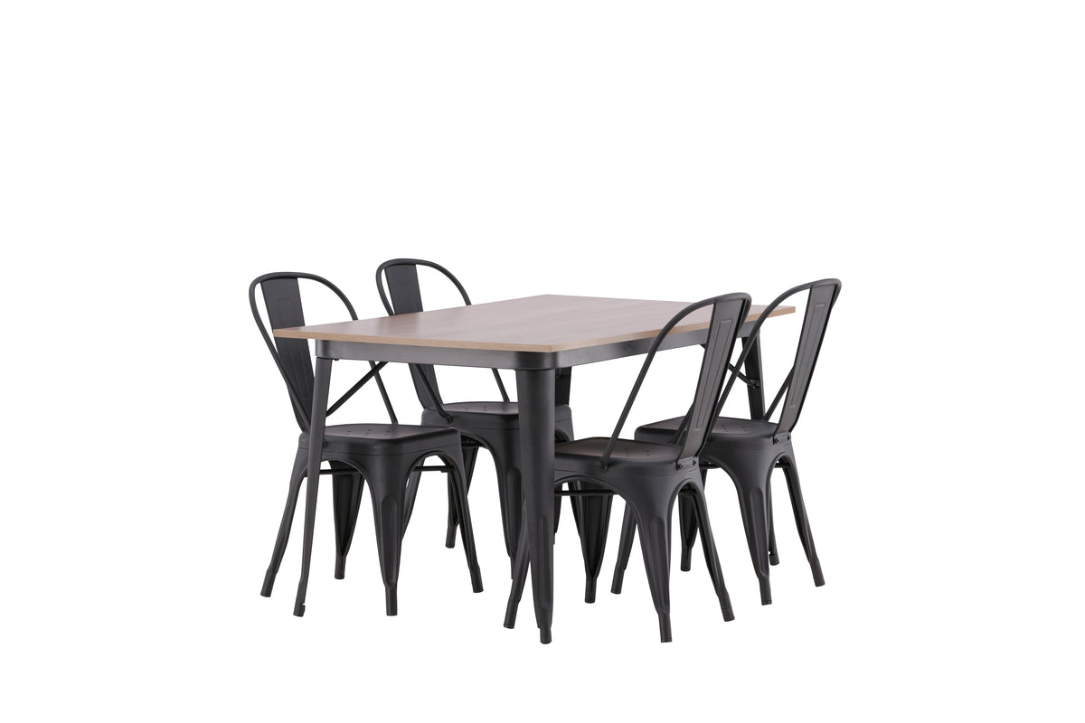 Venture Design Tempe Rektangulära Matbord 140 x 80 Valnöt + Matstolar 4-pack Svart