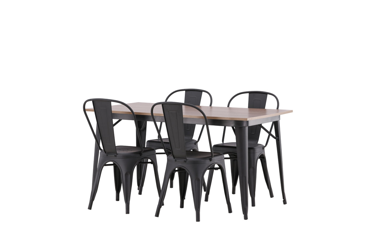 Venture Design Tempe Rektangulära Matbord 140 x 80 Valnöt + Matstolar 4-pack Svart