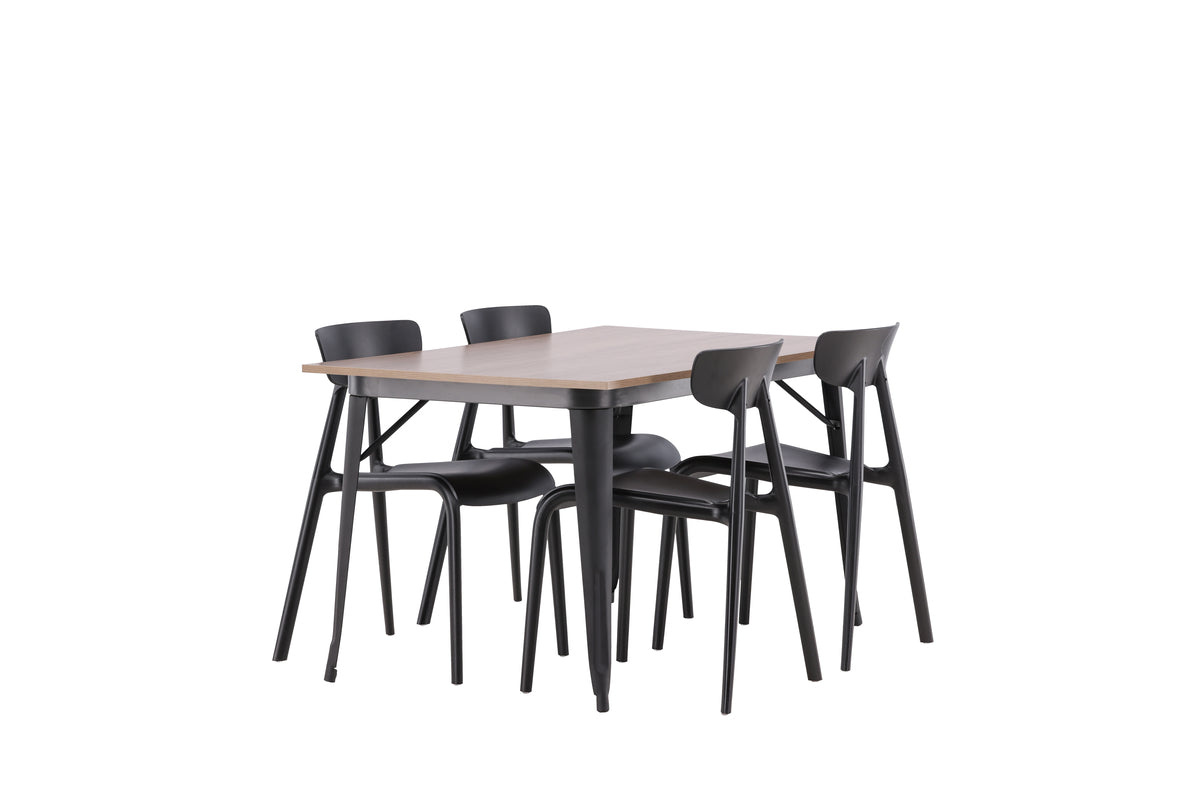 Venture Design Tempe & Ursholmen Rektangulära Matbord 140 x 80 Valnöt + Matstolar 2-pack Svart