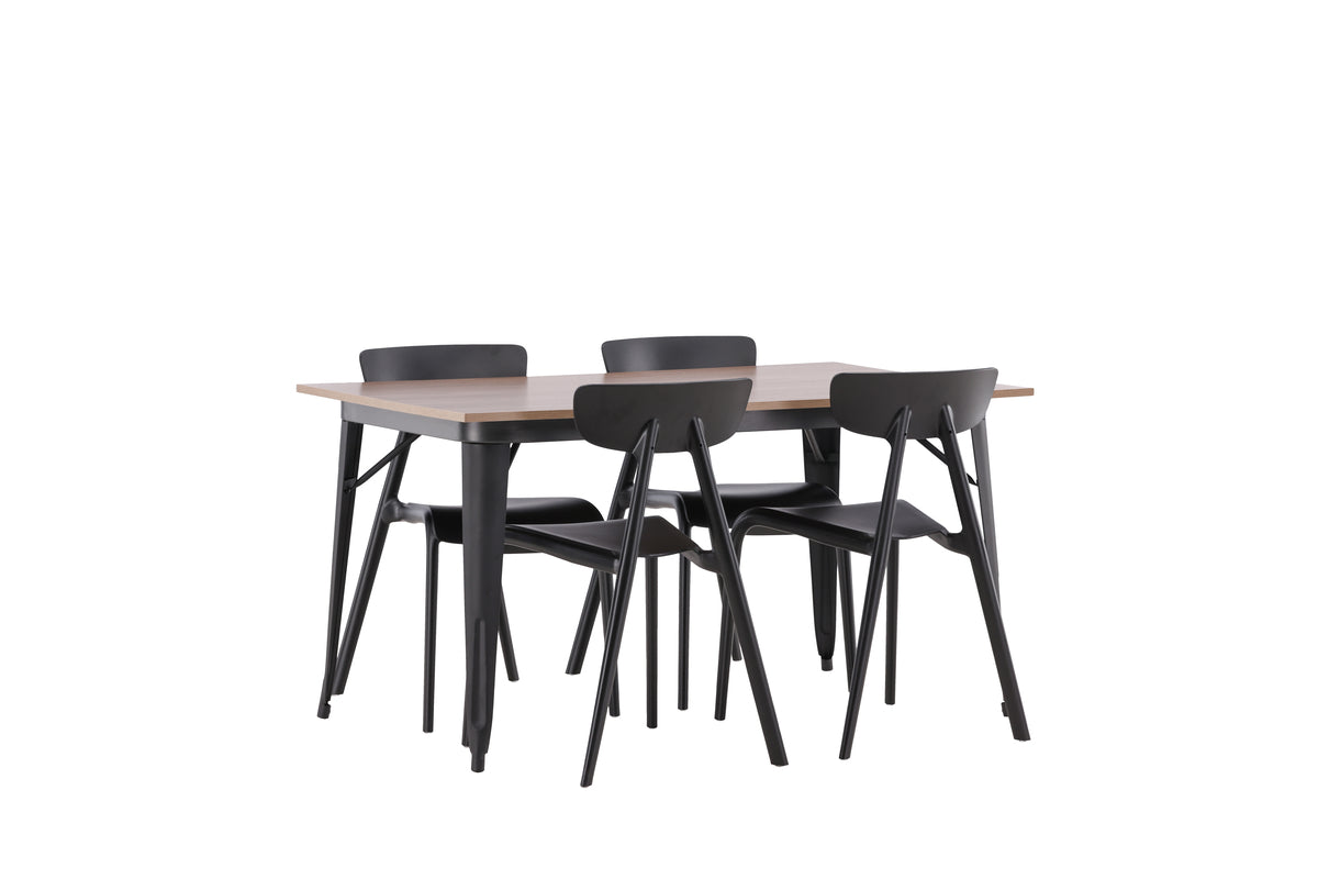 Venture Design Tempe & Ursholmen Rektangulära Matbord 140 x 80 Valnöt + Matstolar 2-pack Svart