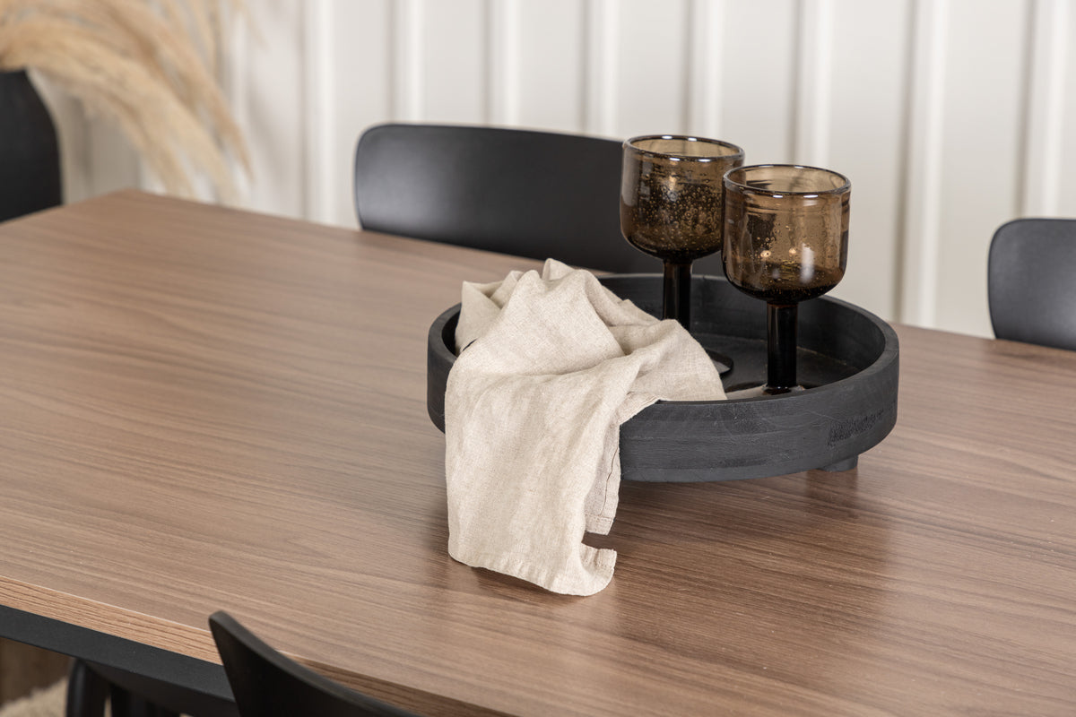 Venture Design Tempe & Ursholmen Rektangulära Matbord 140 x 80 Valnöt + Matstolar 2-pack Svart