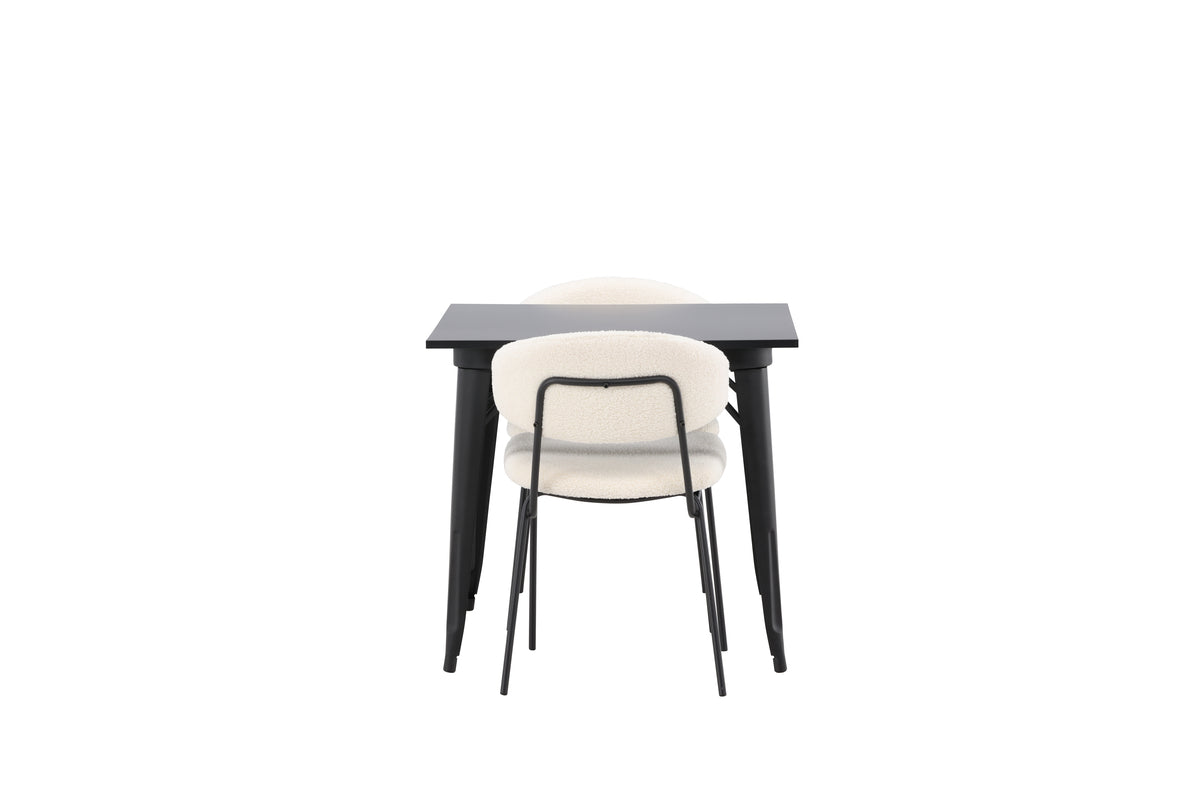 Venture Design Chico & Tempe Matstolar 2-pack Vit + Rektangulära Matbord 80 x 80 Svart