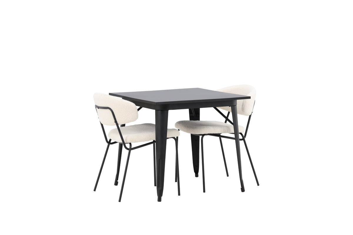 Venture Design Chico & Tempe Matstolar 2-pack Vit + Rektangulära Matbord 80 x 80 Svart