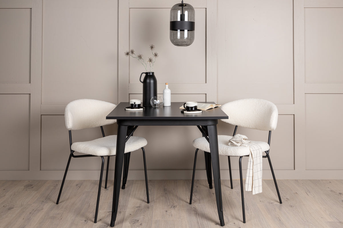 Venture Design Chico & Tempe Matstolar 2-pack Vit + Rektangulära Matbord 80 x 80 Svart