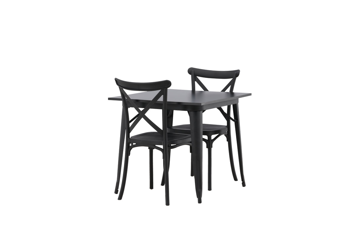 Venture Design Crosett & Tempe Matstolar 2-pack Svart + Rektangulära Matbord 80 x 80 Svart
