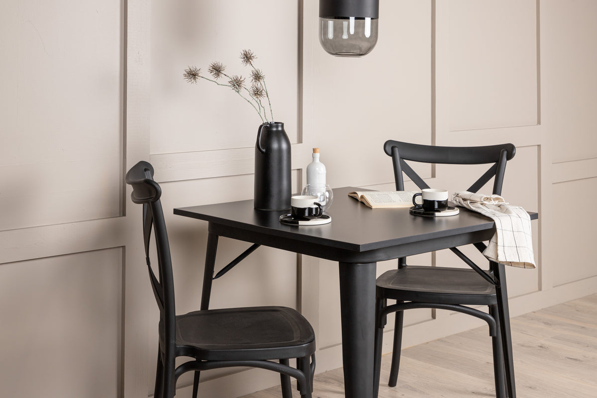 Venture Design Crosett & Tempe Matstolar 2-pack Svart + Rektangulära Matbord 80 x 80 Svart