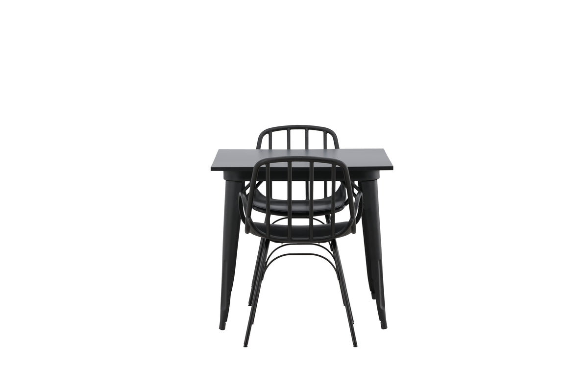 Venture Design Tempe & Dyrön Rektangulära Matbord 80 x 80 Svart + Matstolar 2-pack Svart