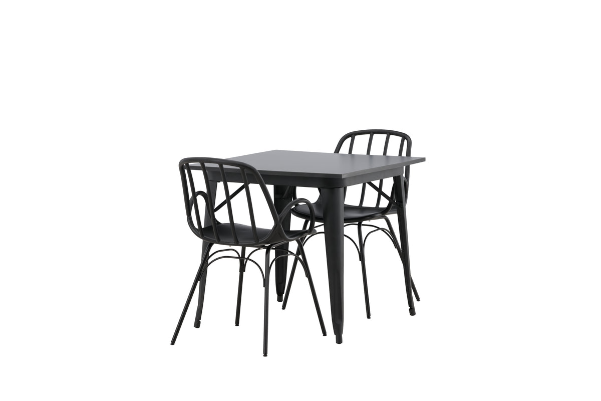 Venture Design Tempe & Dyrön Rektangulära Matbord 80 x 80 Svart + Matstolar 2-pack Svart