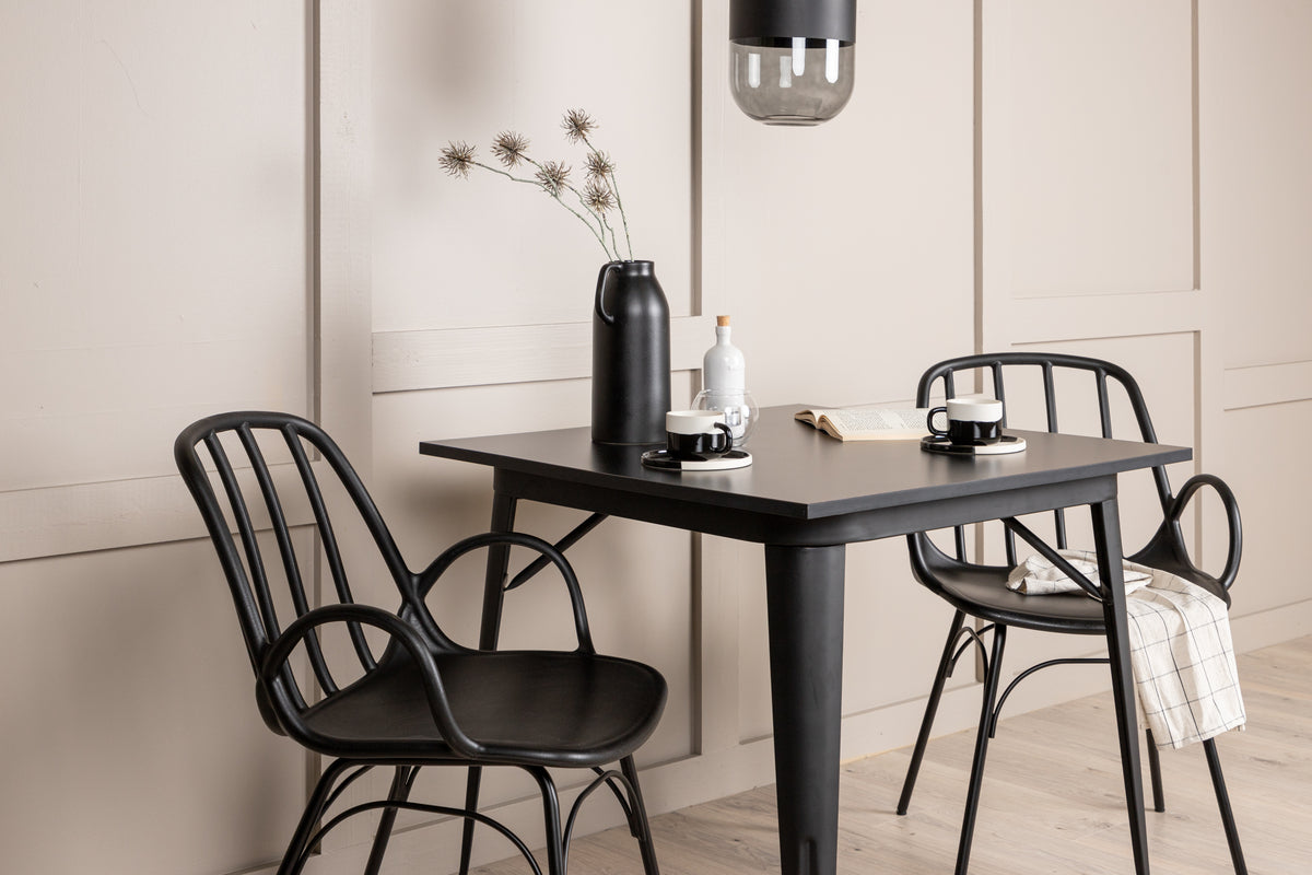 Venture Design Tempe & Dyrön Rektangulära Matbord 80 x 80 Svart + Matstolar 2-pack Svart