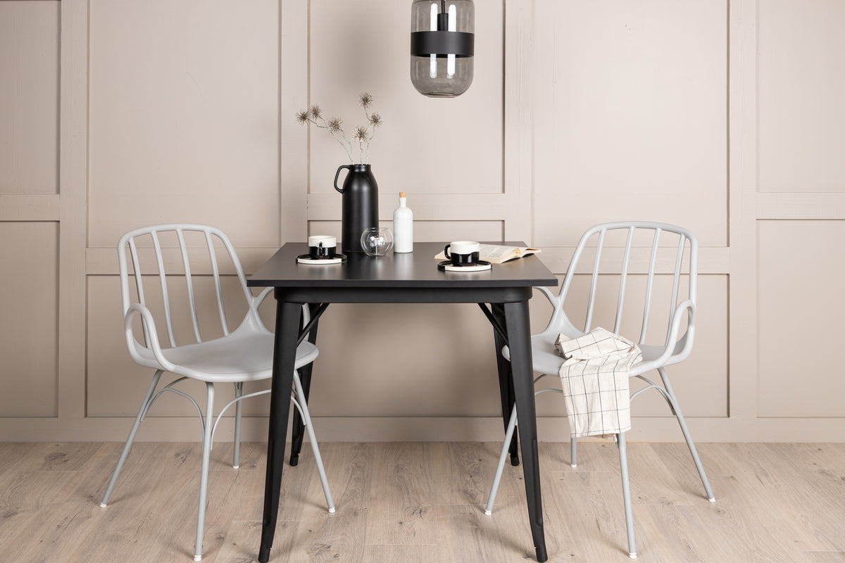 Venture Design Tempe & Dyrön Rektangulära Matbord 80 x 80 Svart + Matstolar 2-pack Ljusgrå